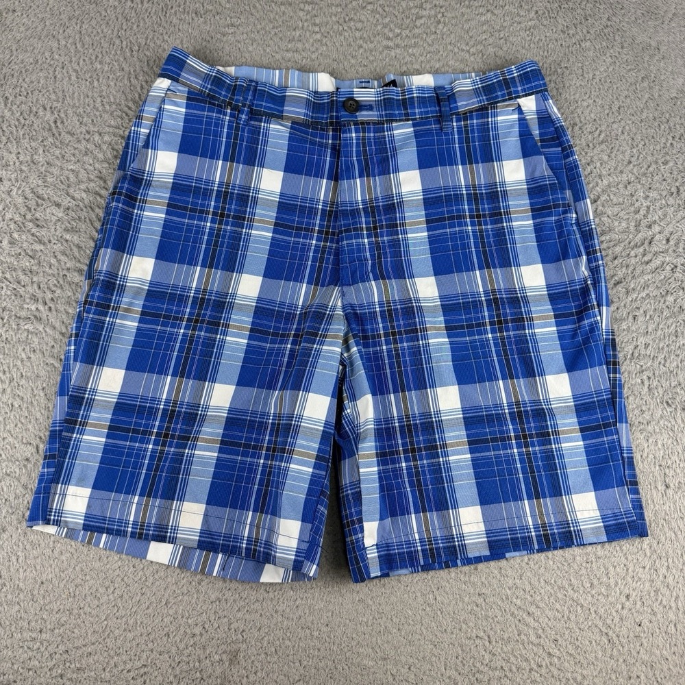CHAPS Golf  BLUE/WHITE PLAID‎ FLAT FRONT  SHORTS Size 34 Preppy